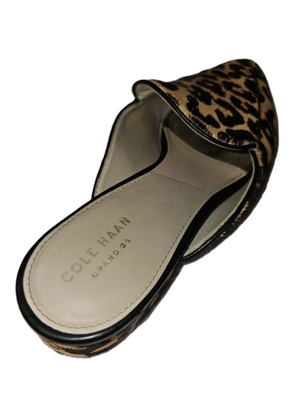 Cole Haan Piper Mules in a leopard print calf hair